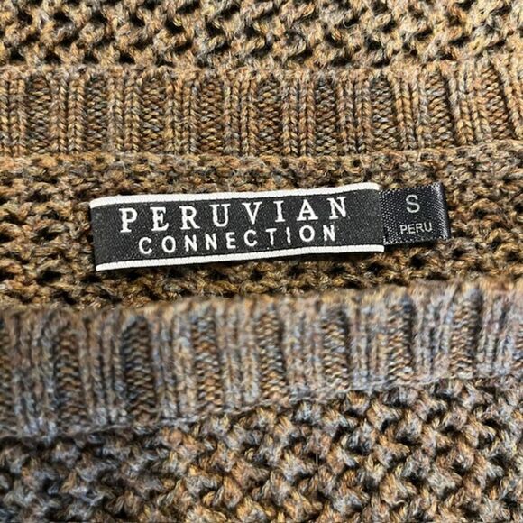 Peruvian Connection Open Knit 1/2 Sleeve Round Neck Sweater Brown Pima Small - Picture 4 of 10